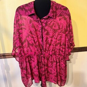 Torrid Pink Notched Collar Blouse with Tie Front